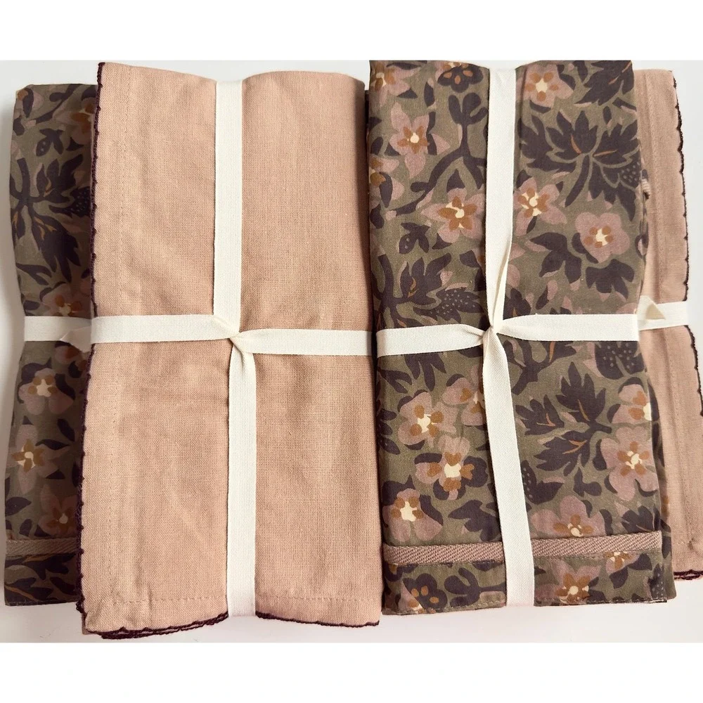 West Elm Napkins, Set of 16, Blake Floral & Picot Edge Burgundy NWT, Retail $176
